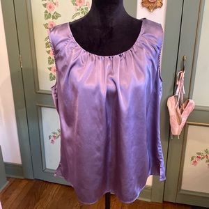 CHICO’S Satin Tank Top with Pleated Detail Front Size 3